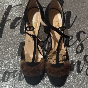 Christian Louboutin Black Heels with Brown Fur Trim